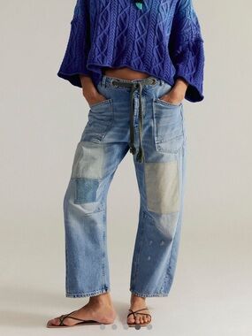 We The Free Light Blue Patchwork Boyfriend Jeans